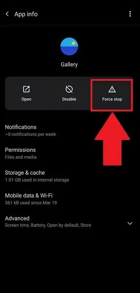 Force stop برای چرخش صفحه گوشی سامسونگ