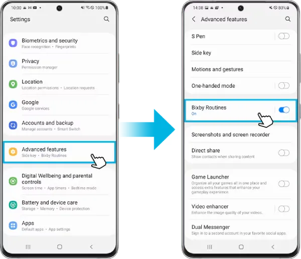 مراحل فعال کردن Bixby Routines