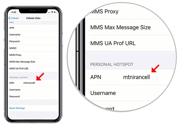 تنظیمات هات اسپات آیفون ایرانسل