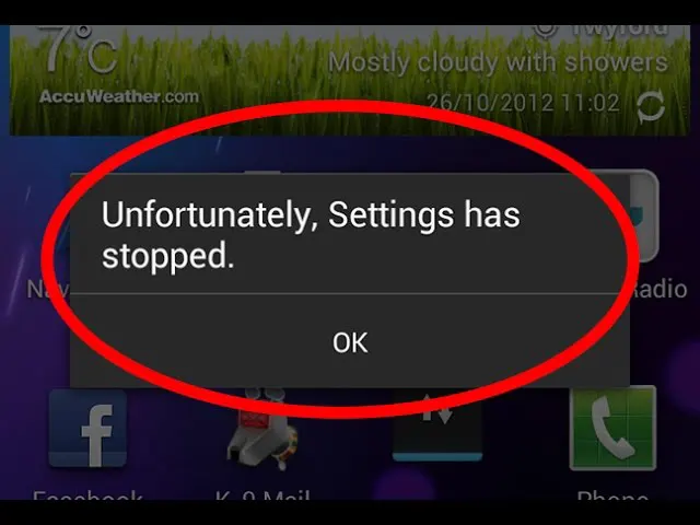 خطای Unfortunately,&nbsp;Settings&nbsp;has stopped